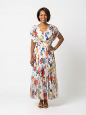 Savannah - Short Sleeve Pleated Floral Midi Dress