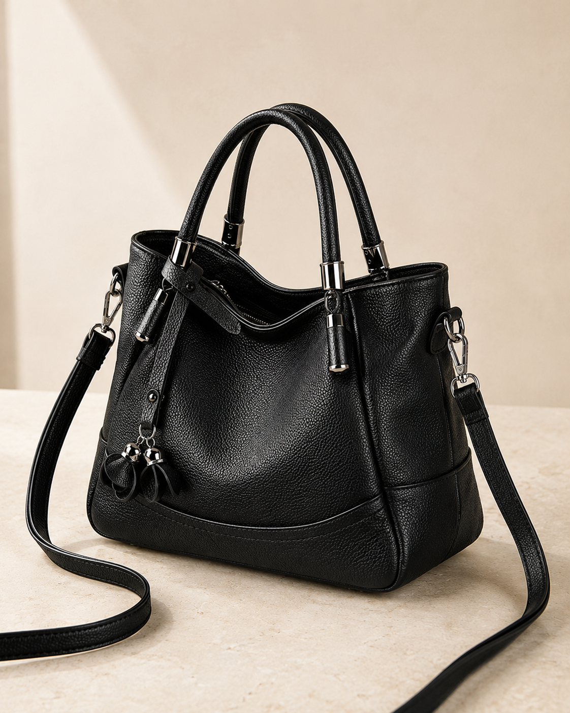 The Kensington Everyday Tote – Black Pebbled Shoulder Bag