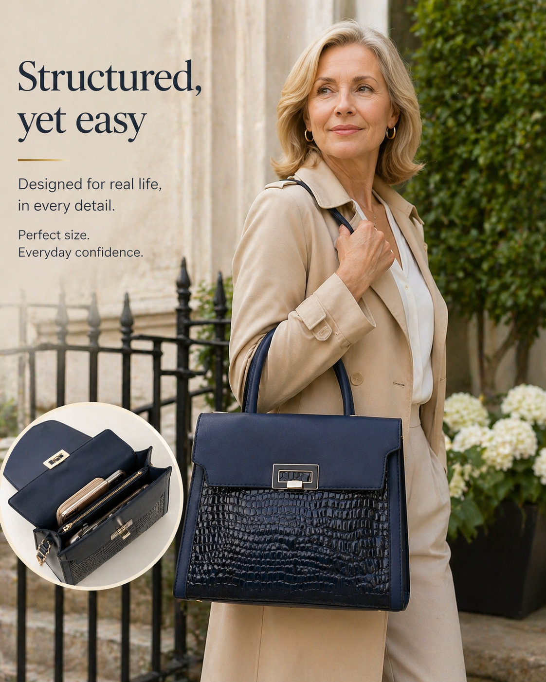 Kinsley - Navy Structured Handbag Set