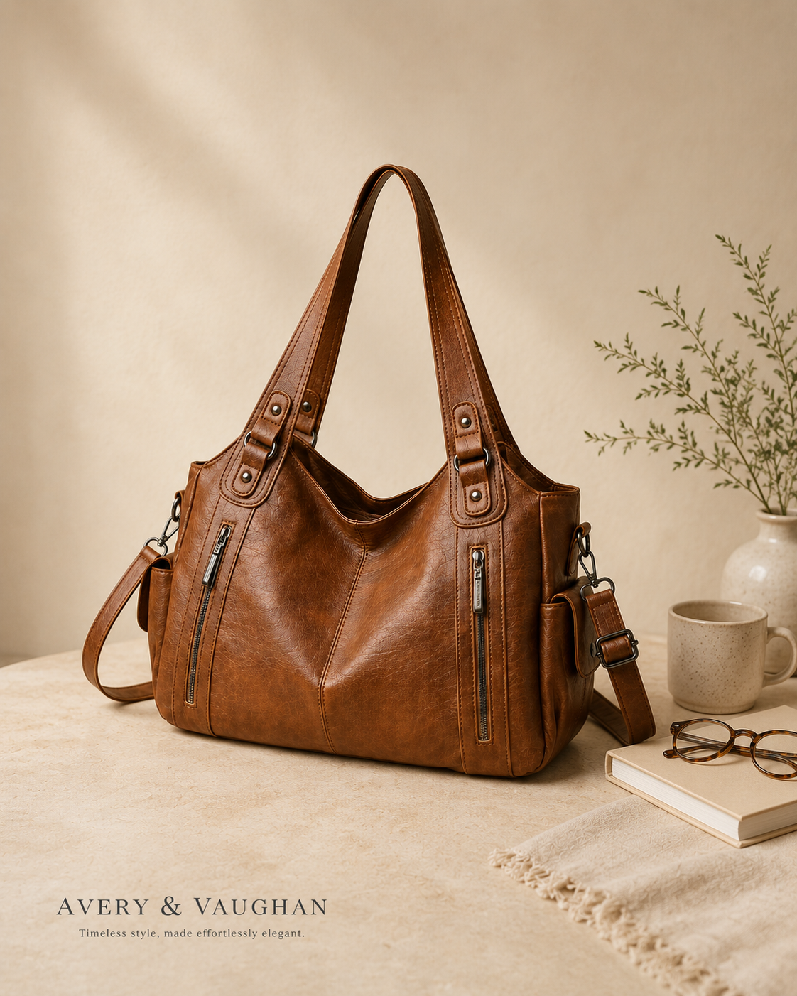The Kensington Utility Tote – Cognac Brown Everyday Shoulder Bag