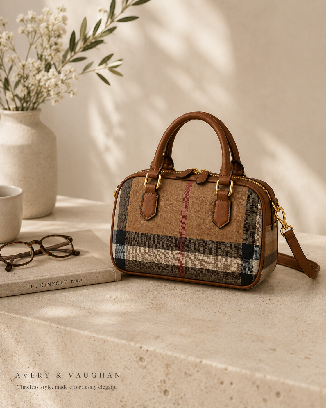 The Kensington Mini Barrel Bag – Heritage Plaid Crossbody Handbag