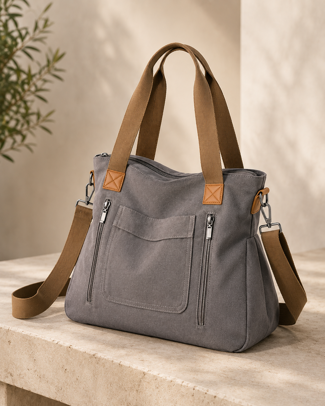 The Ashford Everyday Tote | Soft Grey Utility Shoulder Bag