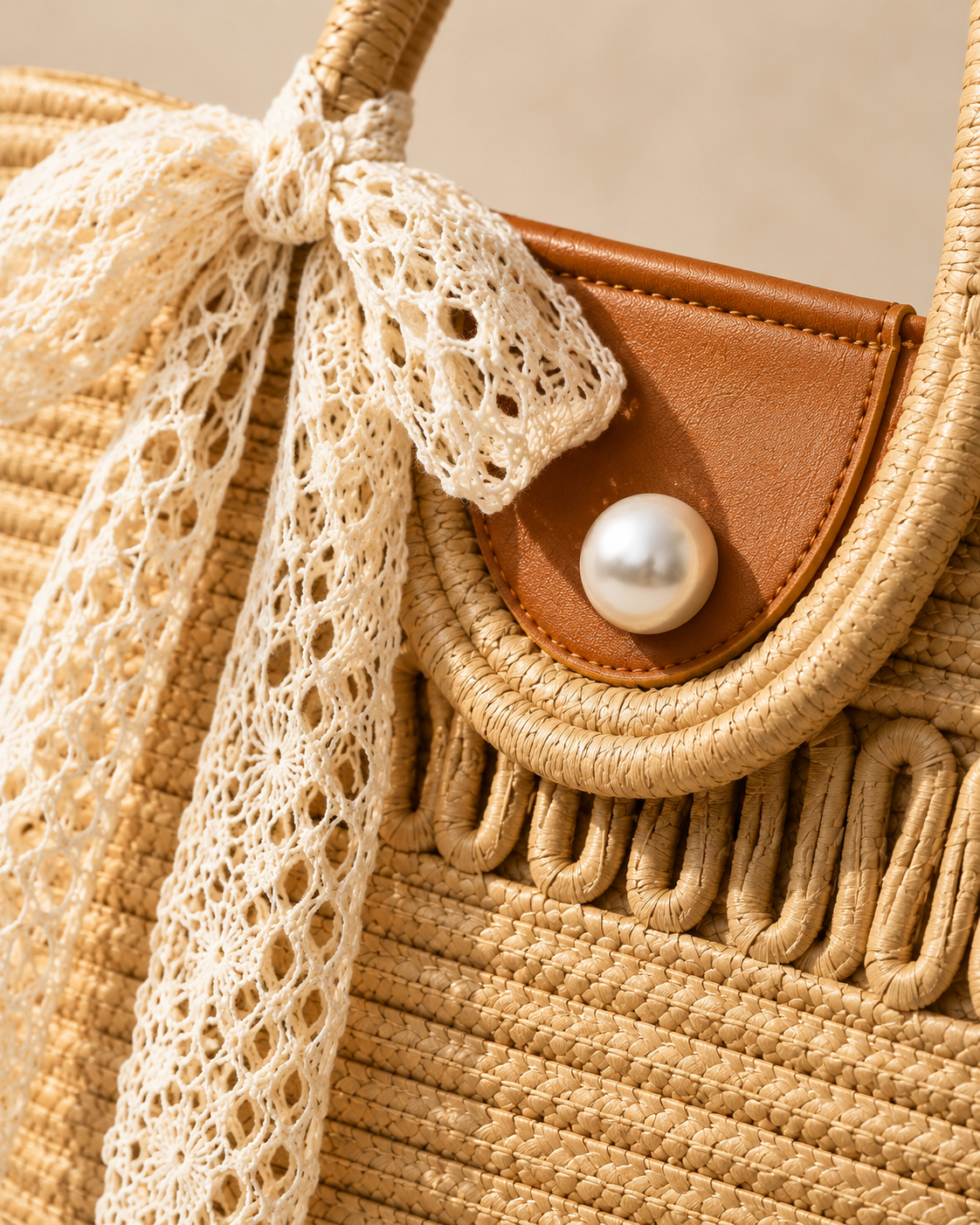 The Capri Lace Market Tote – Woven Straw Shoulder Bag