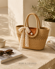 The Capri Lace Market Tote – Woven Straw Shoulder Bag