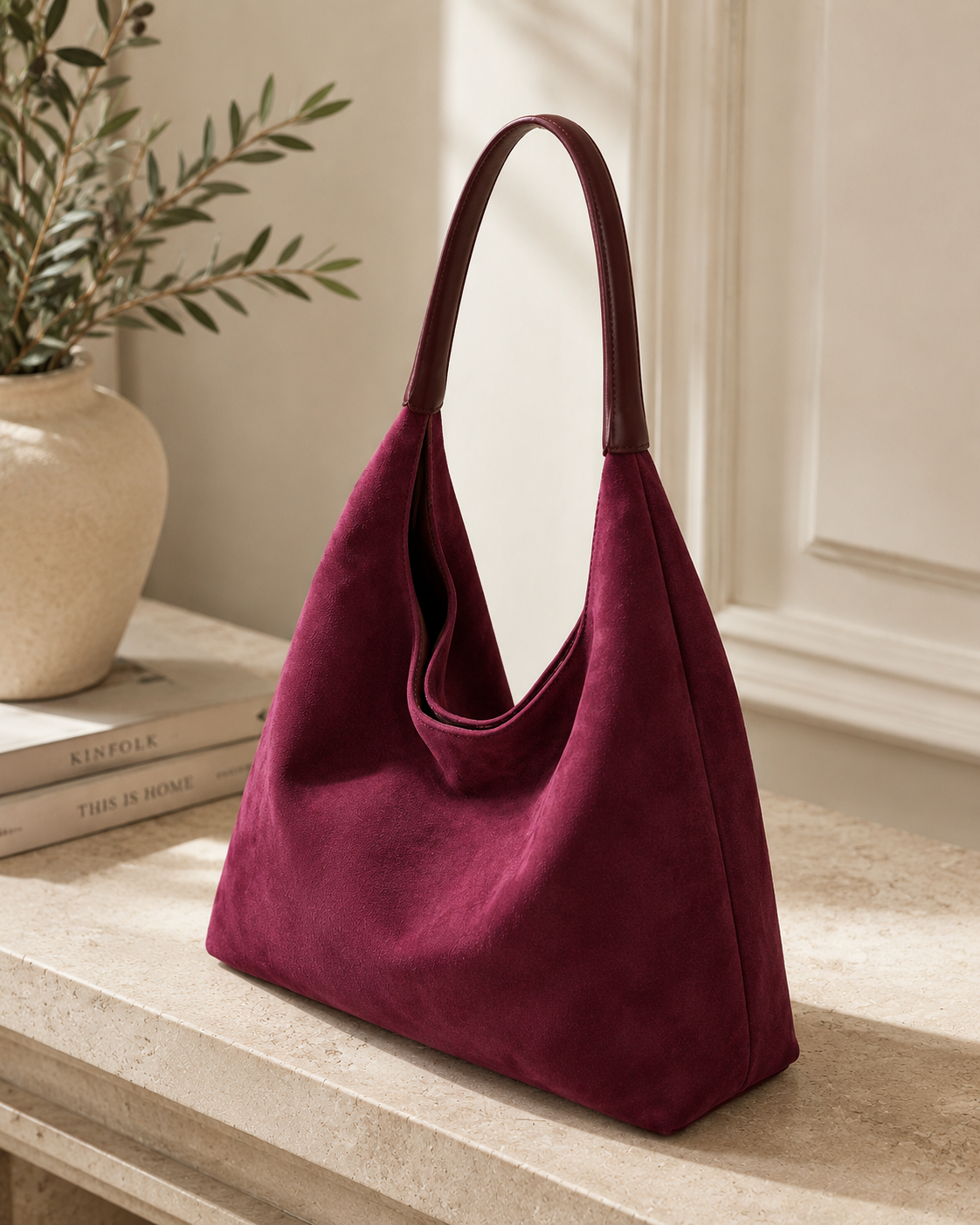 The Windsor Suede Hobo Bag – Burgundy