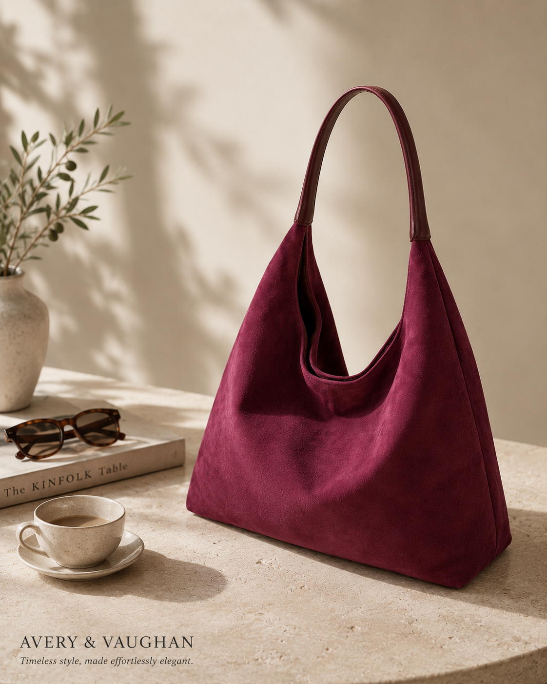 The Windsor Suede Hobo Bag – Burgundy