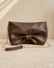 The Sienna Bow Clutch | Soft Brown Evening & Crossbody Bag