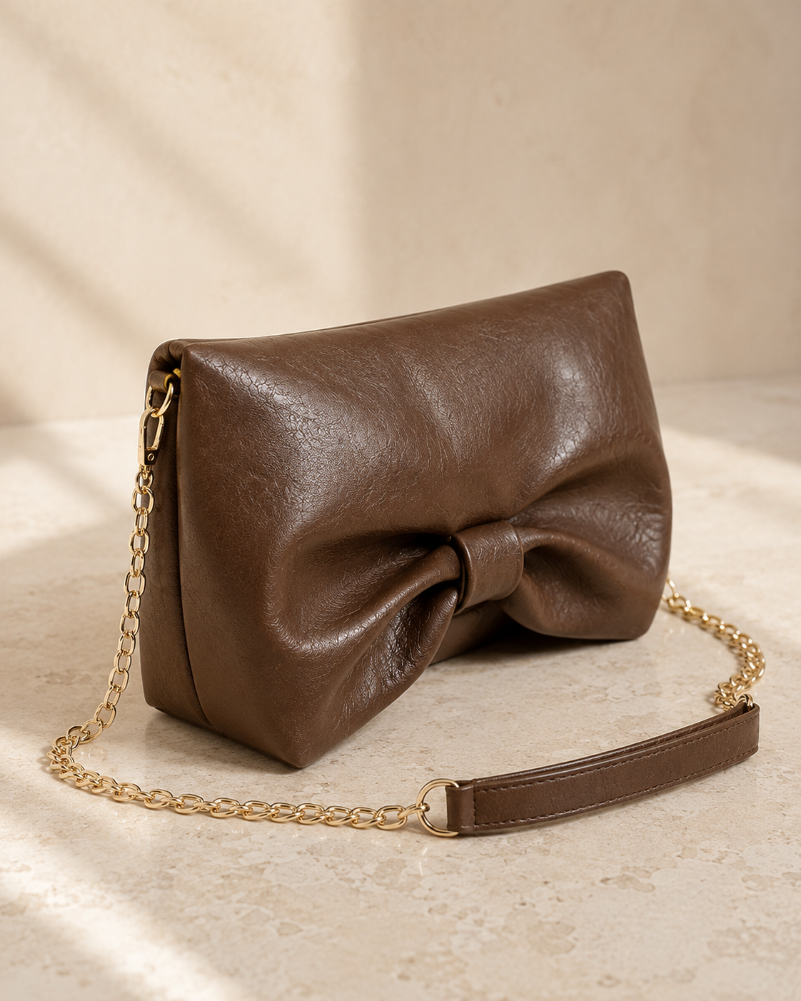 The Sienna Bow Clutch | Soft Brown Evening & Crossbody Bag