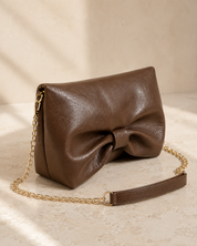 The Sienna Bow Clutch | Soft Brown Evening & Crossbody Bag