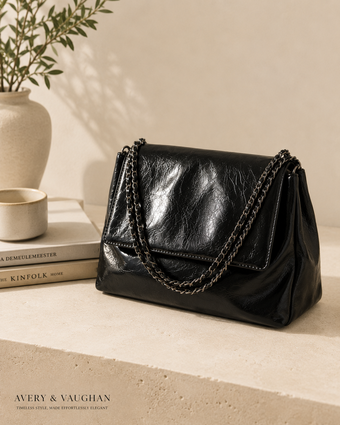 The Kensington Chain Shoulder Bag – Soft Black Everyday Handbag