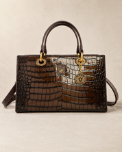The Kensington Croc Tote – Structured Brown Top Handle Handbag