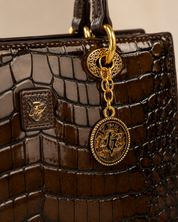 The Kensington Croc Tote – Structured Brown Top Handle Handbag