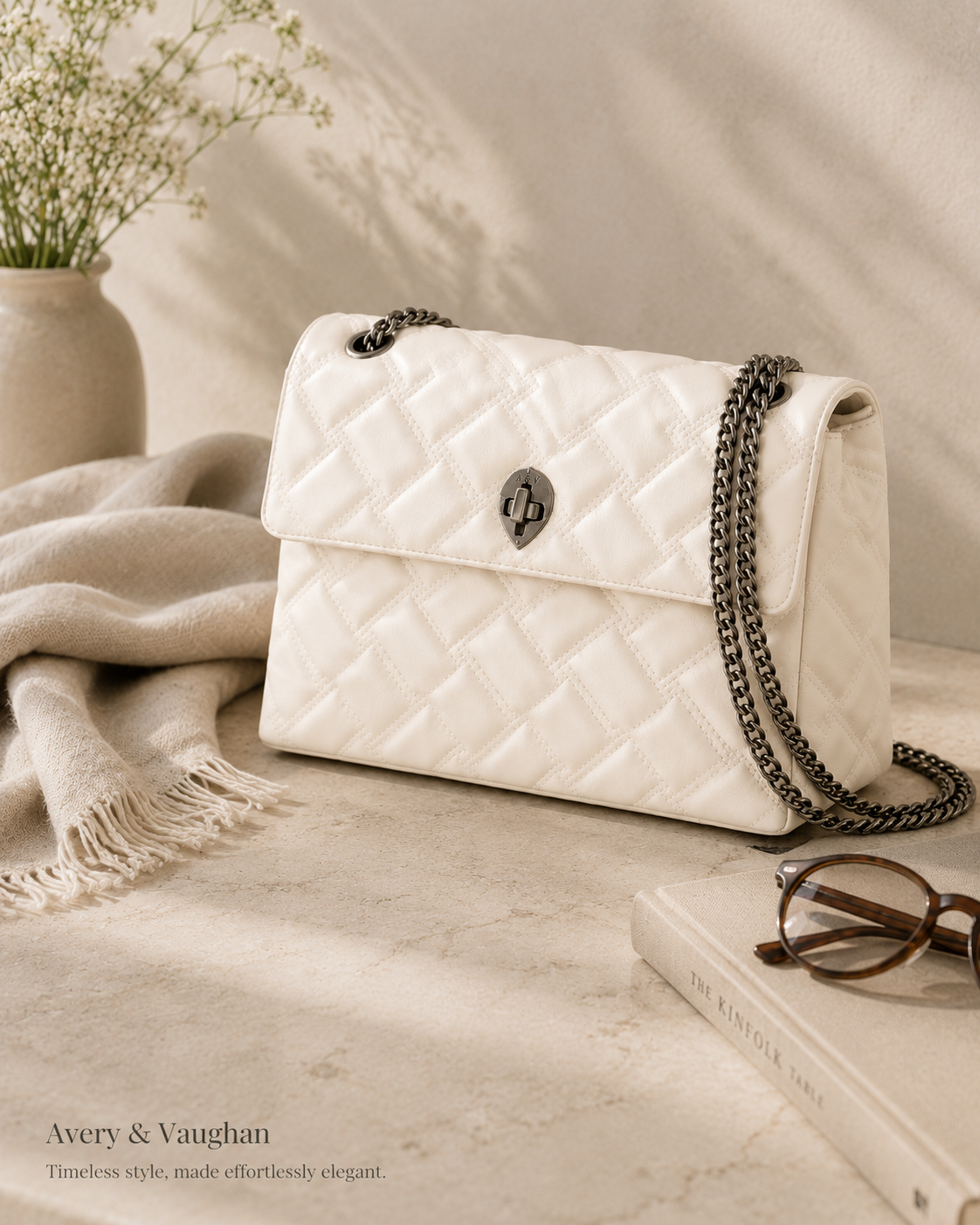 The Kensington Quilted Shoulder Bag – Cream