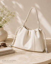 The Camellia Drawstring Shoulder Bag – Soft Ivory