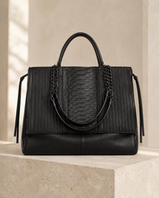 The Kensington Textured Tote – Elegant Black Structured Work Bag