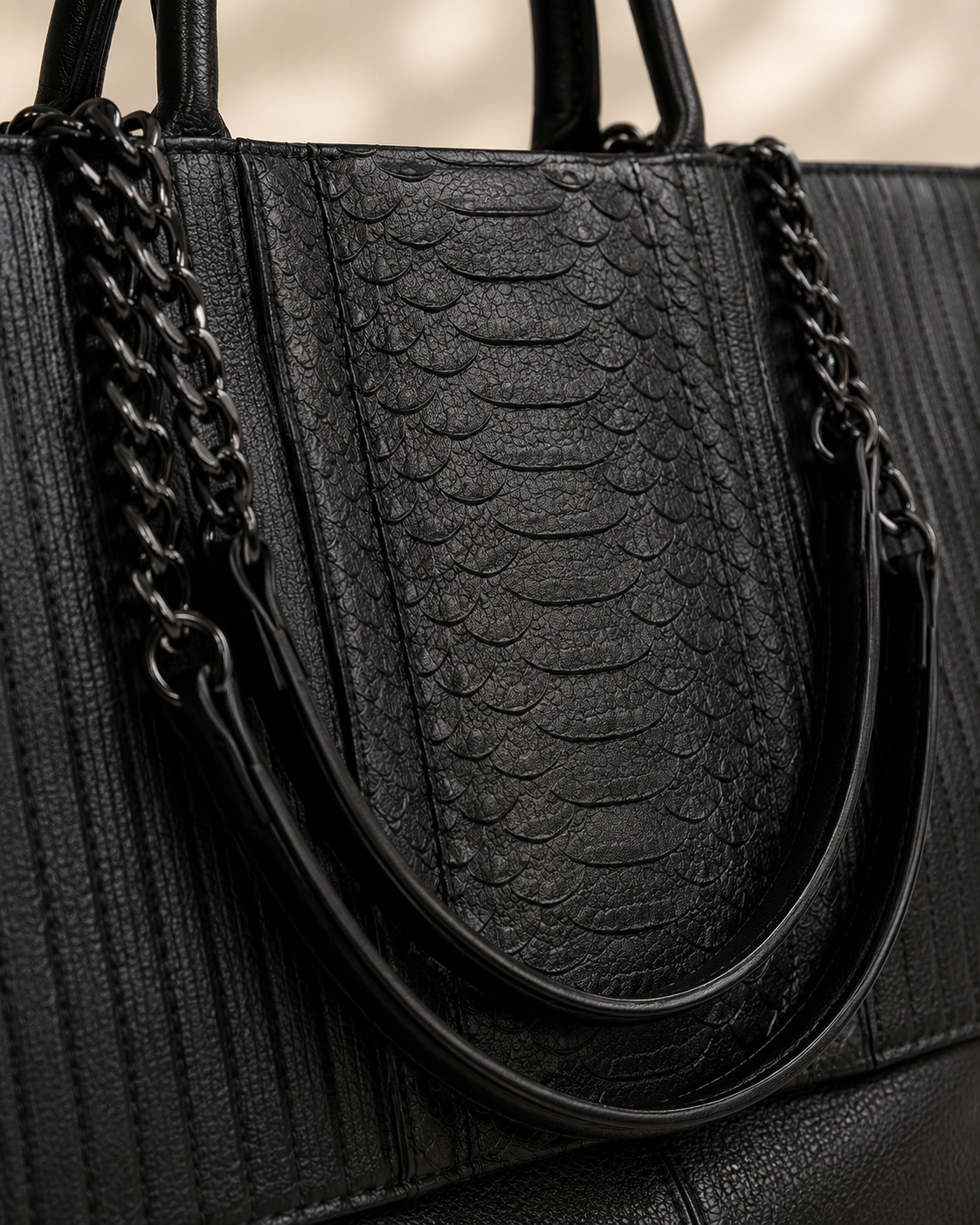 The Kensington Textured Tote – Elegant Black Structured Work Bag