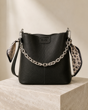The Kensington Chain Bucket Bag – Black Pebbled Leather-Look Shoulder Bag