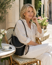 The Kensington Chain Bucket Bag – Black Pebbled Leather-Look Shoulder Bag
