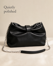 The Kensington Bow Clutch | Elegant Black Shoulder Bag