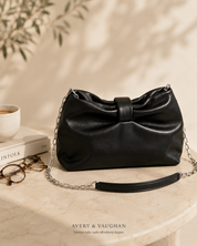 The Kensington Bow Clutch | Elegant Black Shoulder Bag