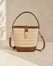 The Capri Woven Bucket Bag | Straw Top Handle Crossbody