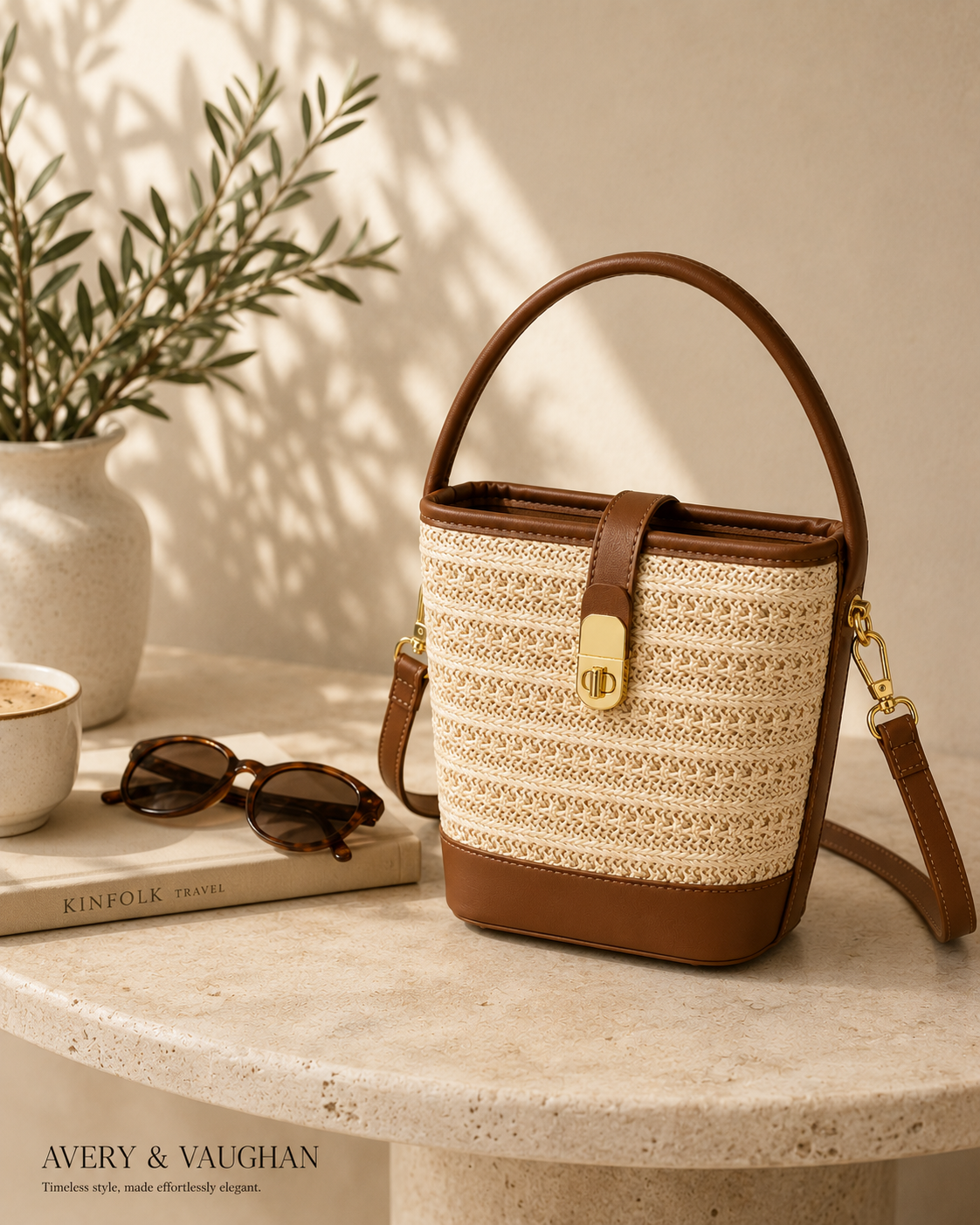 The Capri Woven Bucket Bag | Straw Top Handle Crossbody