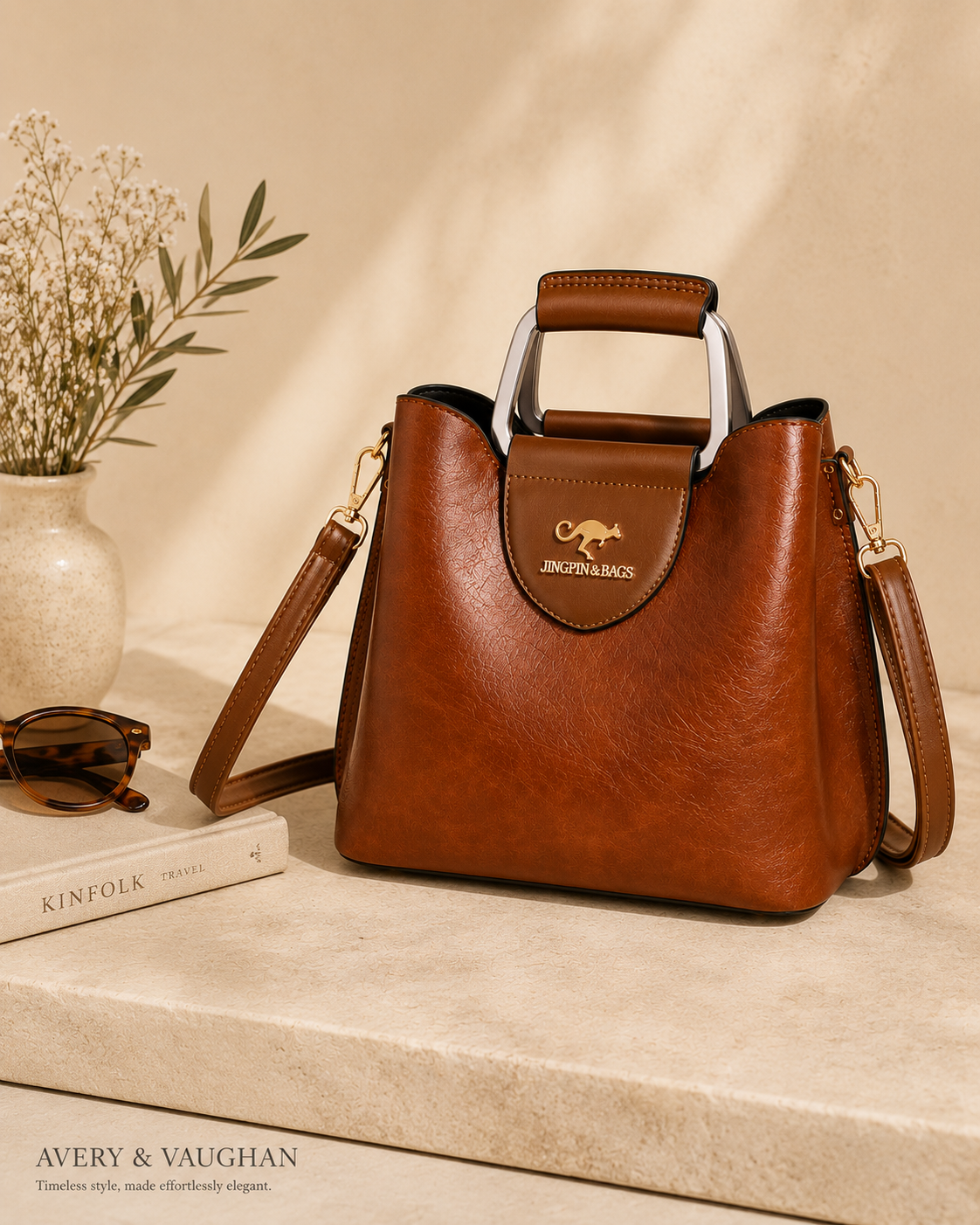 The Kensington Cognac Top Handle Bag | Elegant Everyday Handbag