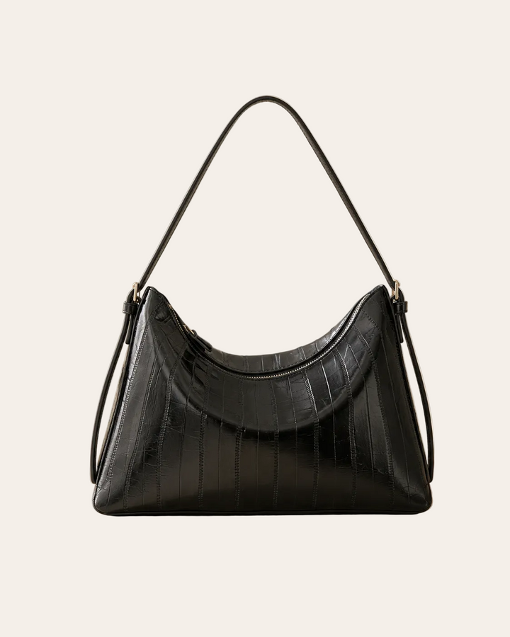 The Kensington Croc Shoulder Bag | Elegant Black Shoulder Handbag