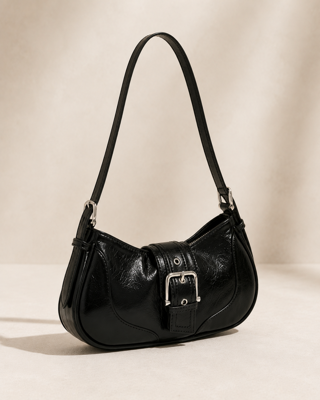 Kensington Buckle Shoulder Bag – Black