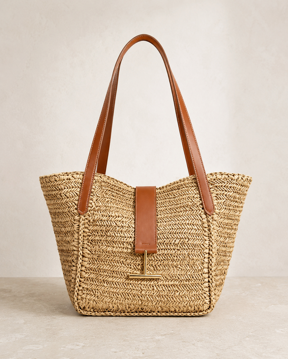 The Riviera Woven Tote – Natural Straw Tote with Tan Leather Trim