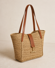 The Riviera Woven Tote – Natural Straw Tote with Tan Leather Trim