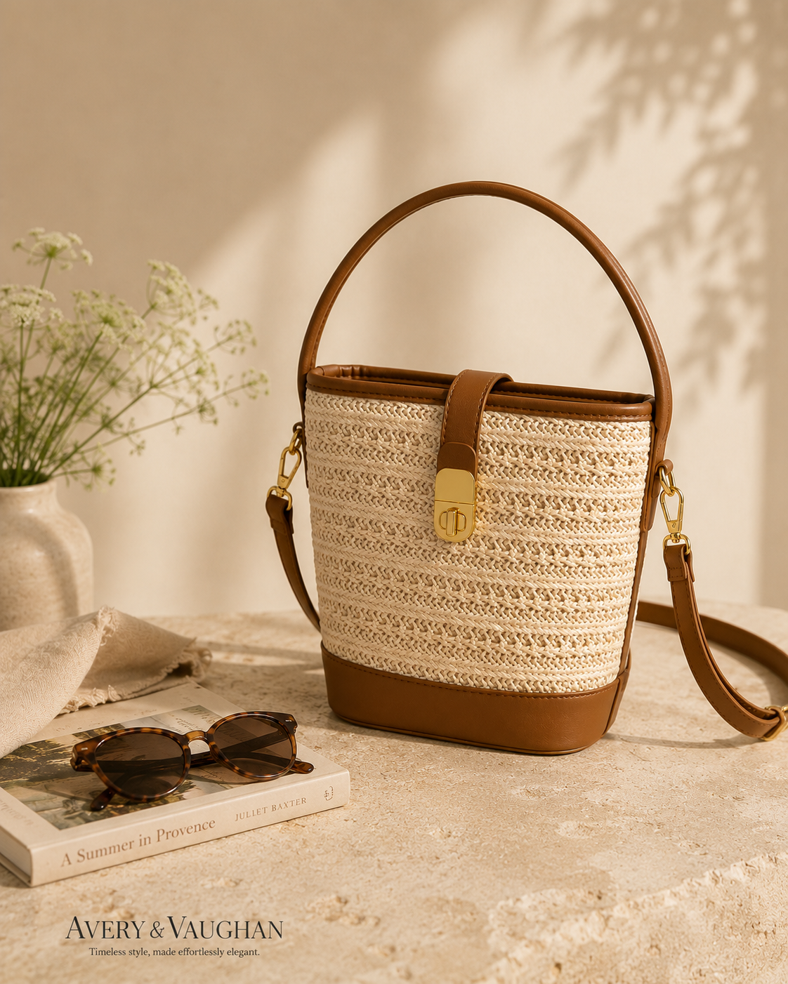 The Siena Woven Bucket Bag | Straw Crossbody Handbag