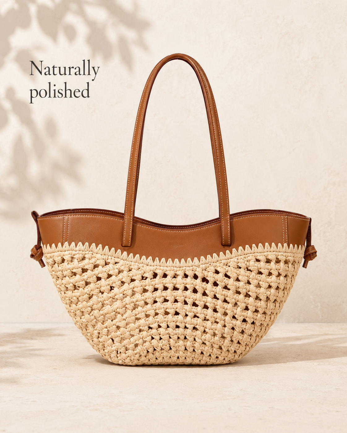 The Capri Woven Market Tote | Handwoven Straw & Tan Leather Tote Bag