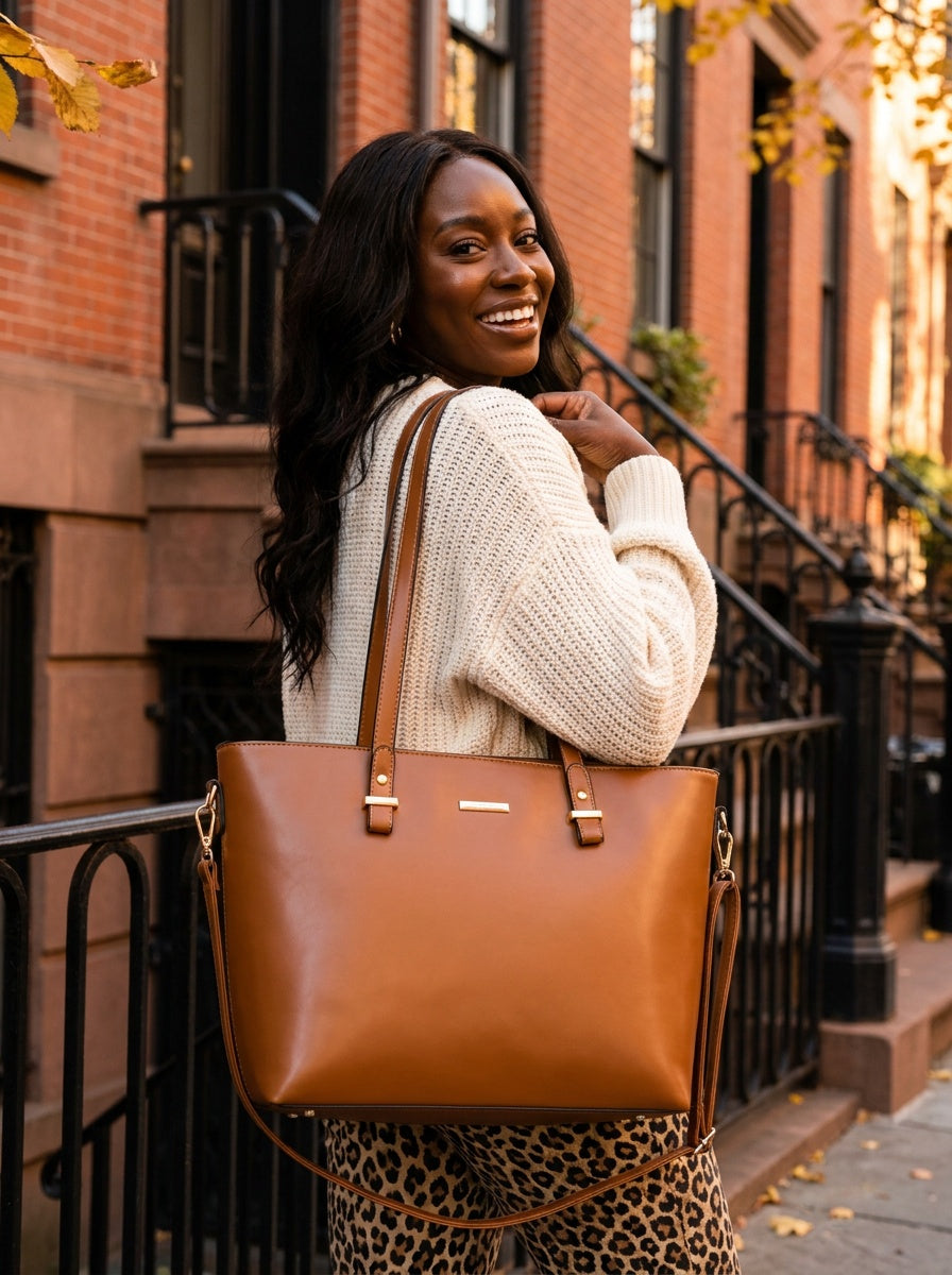 The Charlotte Tote – Elegant Everyday Carryall - Cognac