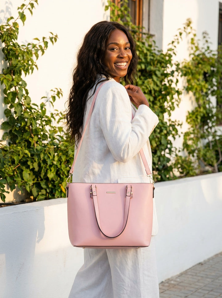 The Charlotte Tote – Elegant Everyday Carryall - Peony Pink