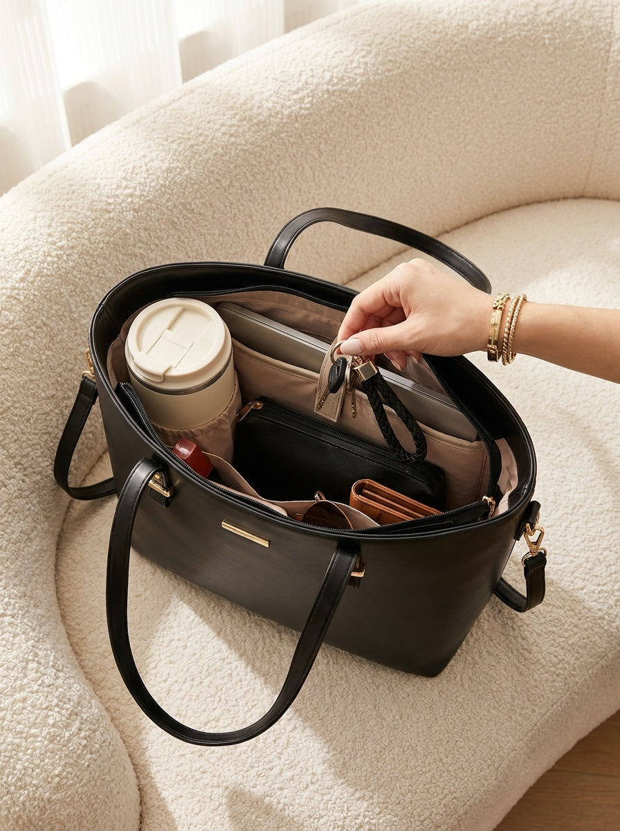 The Charlotte Tote – Elegant Everyday Carryall - Black
