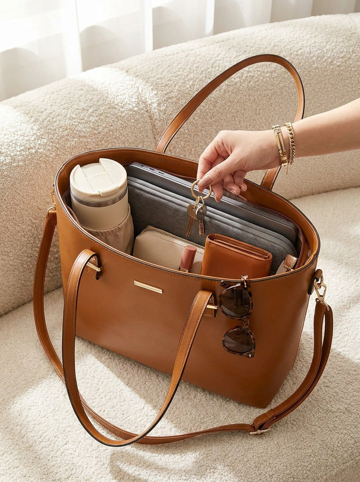 The Charlotte Tote – Elegant Everyday Carryall - Cognac