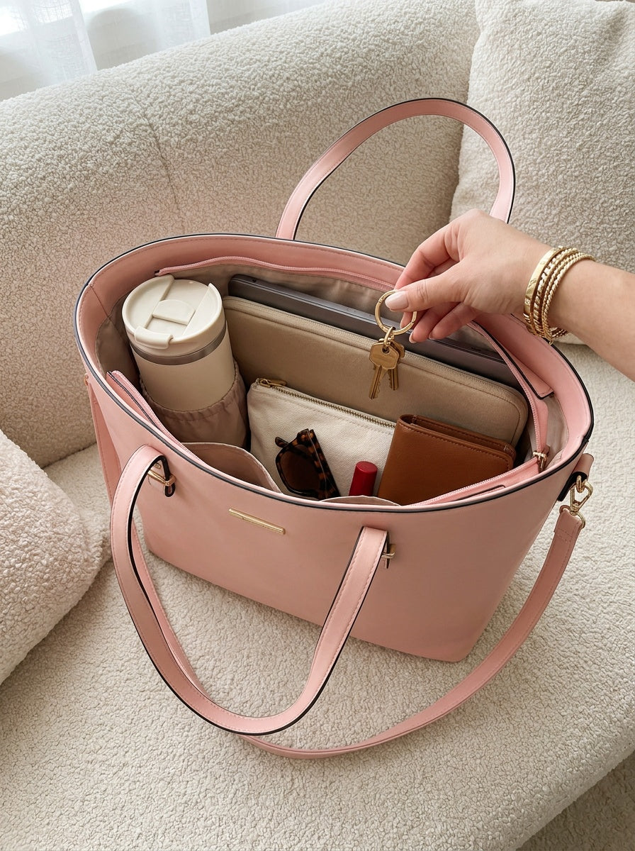The Charlotte Tote – Elegant Everyday Carryall - Peony Pink