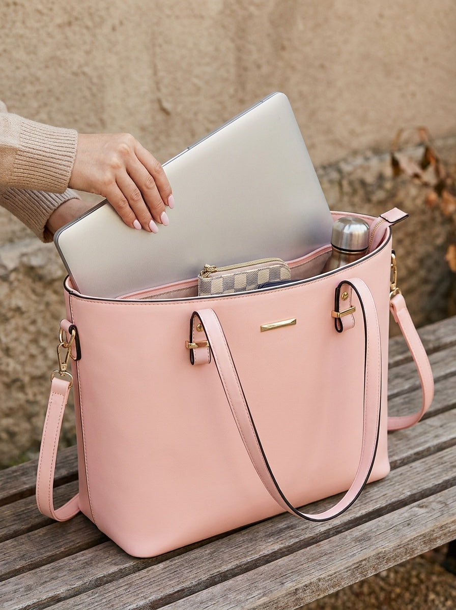 The Charlotte Tote – Elegant Everyday Carryall - Peony Pink