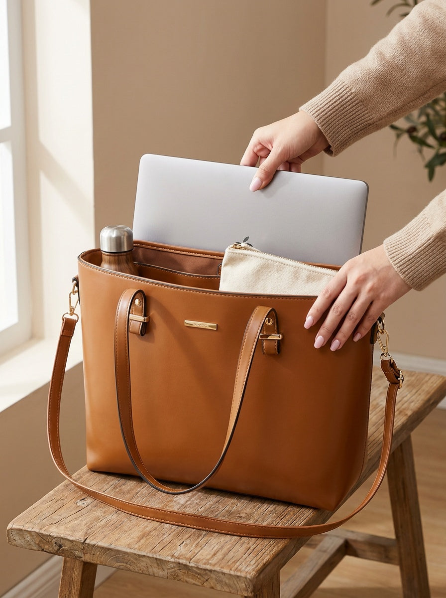 The Charlotte Tote – Elegant Everyday Carryall - Cognac