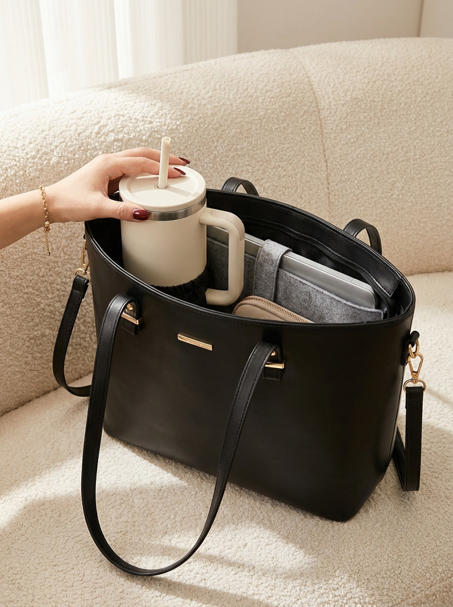 The Charlotte Tote – Elegant Everyday Carryall - Black