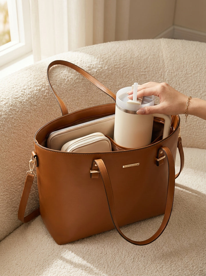 The Charlotte Tote – Elegant Everyday Carryall - Cognac