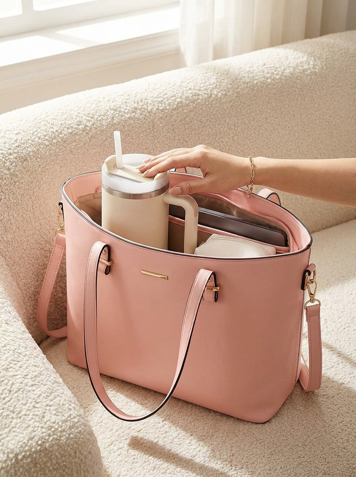 The Charlotte Tote – Elegant Everyday Carryall - Peony Pink