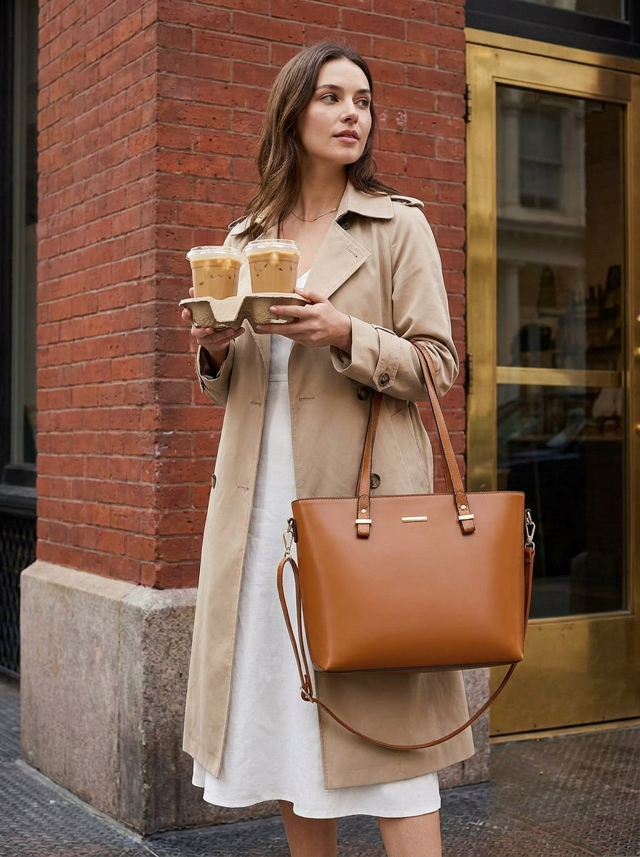 The Charlotte Tote – Elegant Everyday Carryall - Cognac