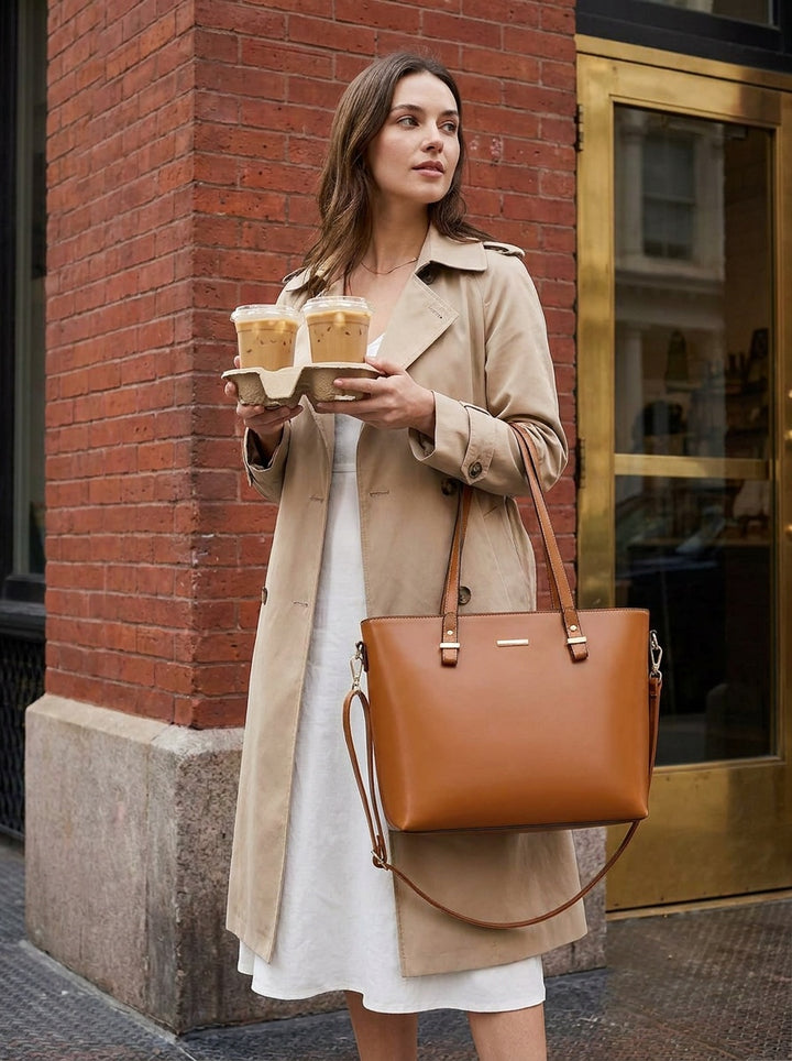 The Charlotte Tote – Elegant Everyday Carryall - Cognac