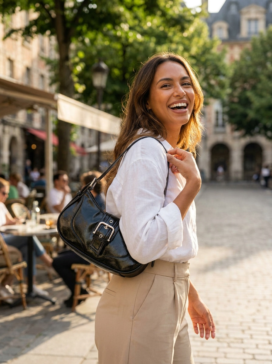 Kensington Buckle Shoulder Bag – Black – lifestyle