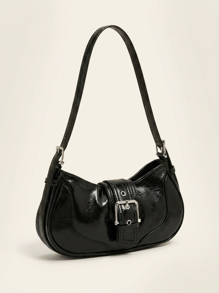 Kensington Buckle Shoulder Bag – Black – 3/4 angle