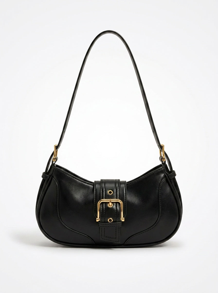 Kensington Buckle Shoulder Bag – Black – front view