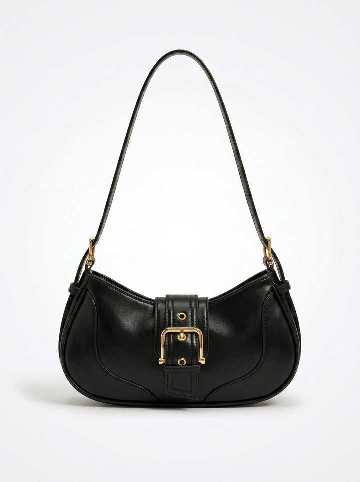 Kensington Buckle Shoulder Bag – Black – front view