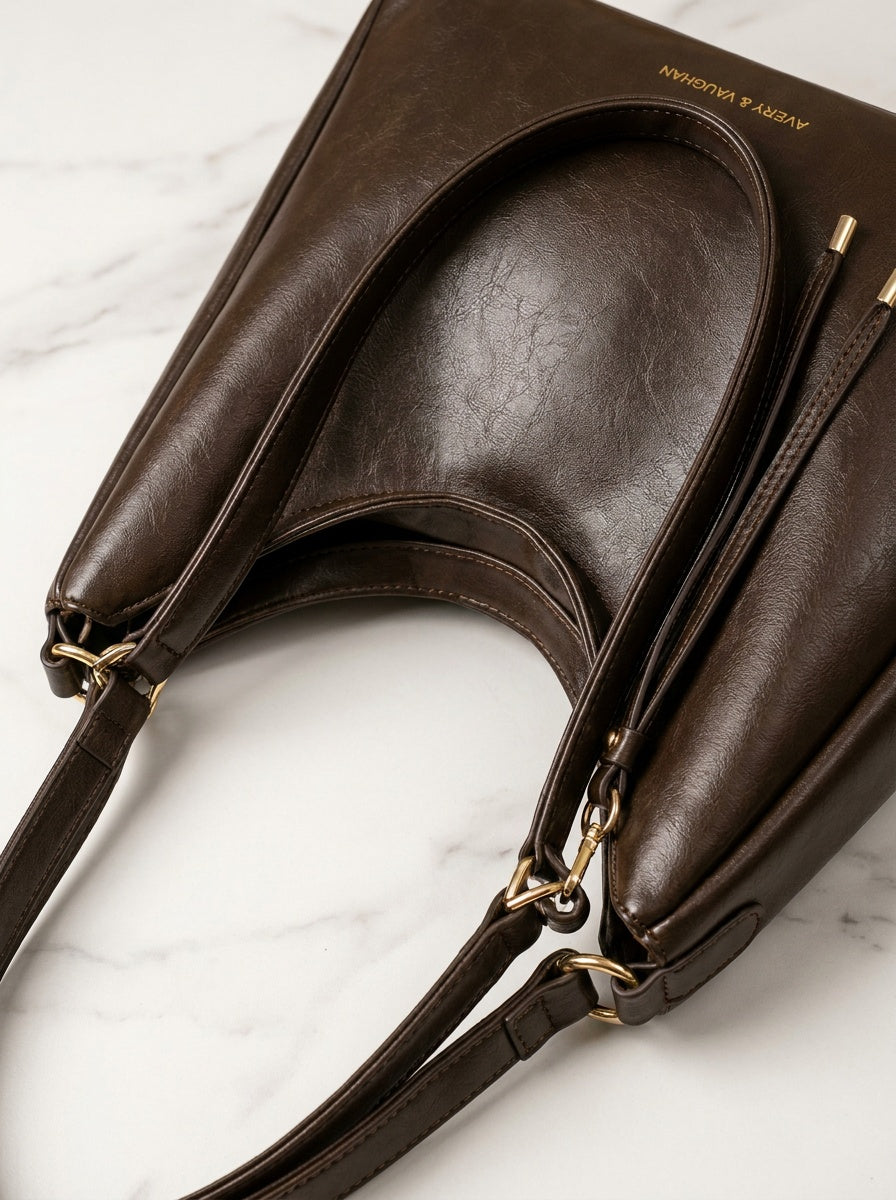 Kensington Dark Brown Shoulder Tote Bag – detail & texture